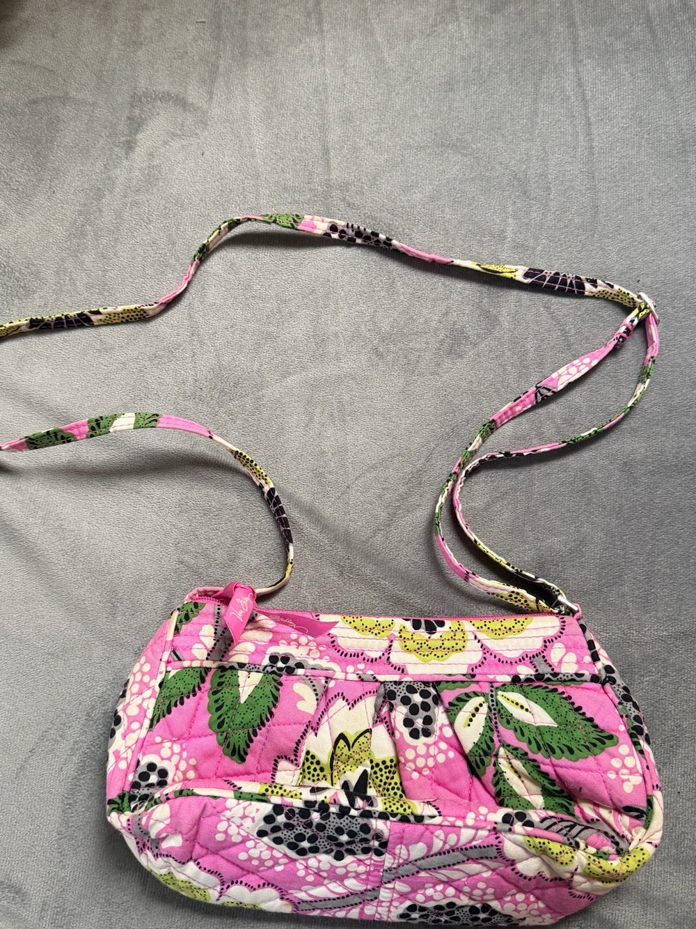 Vera Bradley Pink Floral Quilted Crossbody with Green Accents